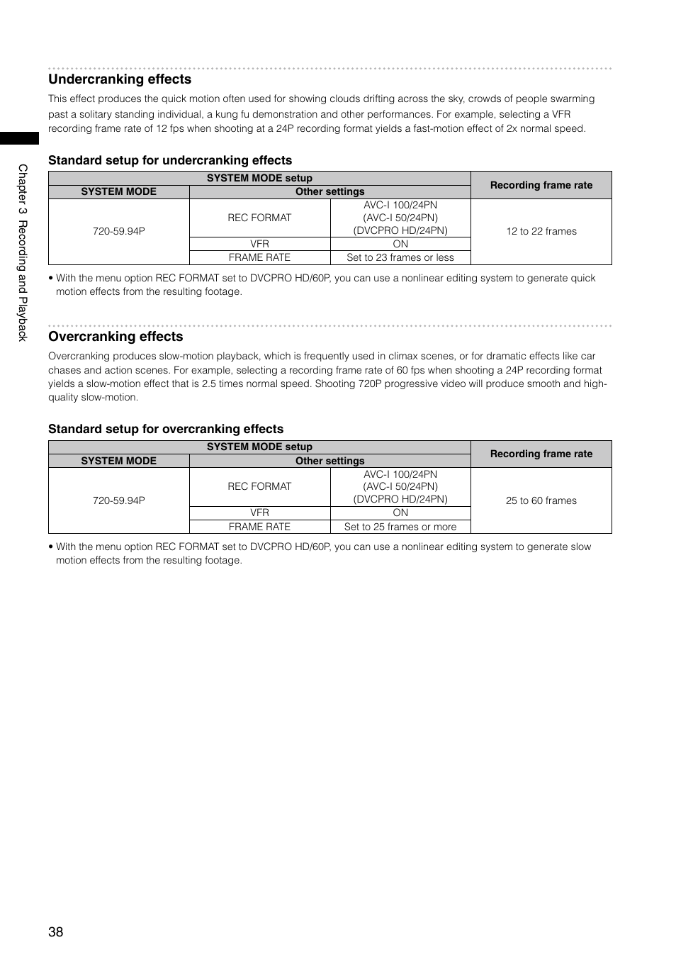 Undercranking effects, Overcranking effects | Panasonic AG-HPX300P User Manual | Page 38 / 166