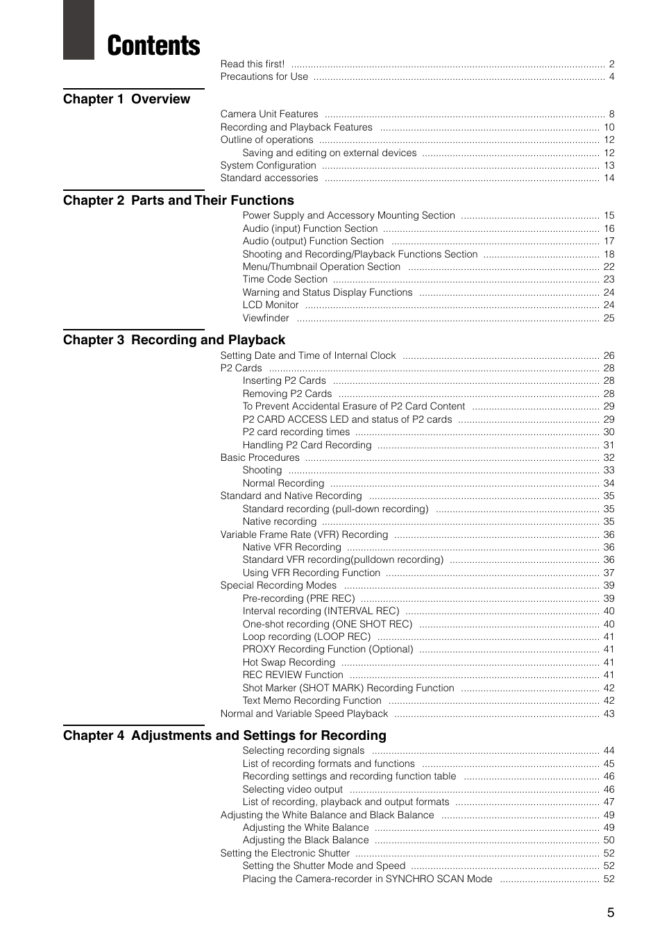Panasonic AG-HPX300P User Manual | Page 5 / 166