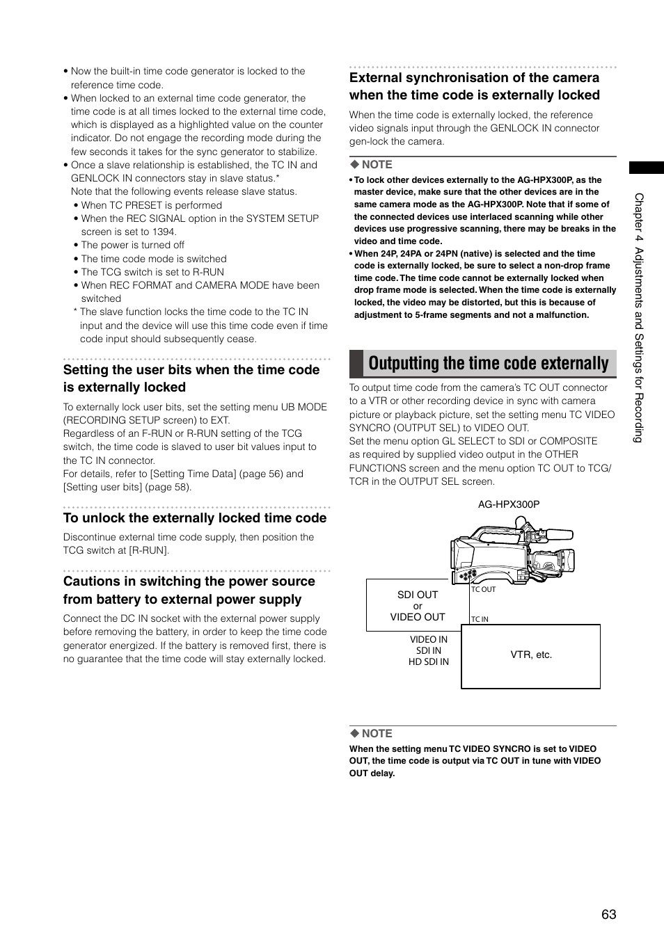 Outputting the time code externally | Panasonic AG-HPX300P User Manual | Page 63 / 166