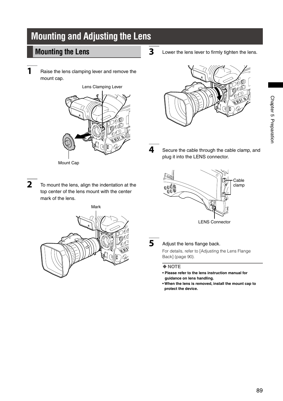 Mounting and adjusting the lens, Mounting the lens | Panasonic AG-HPX300P User Manual | Page 89 / 166