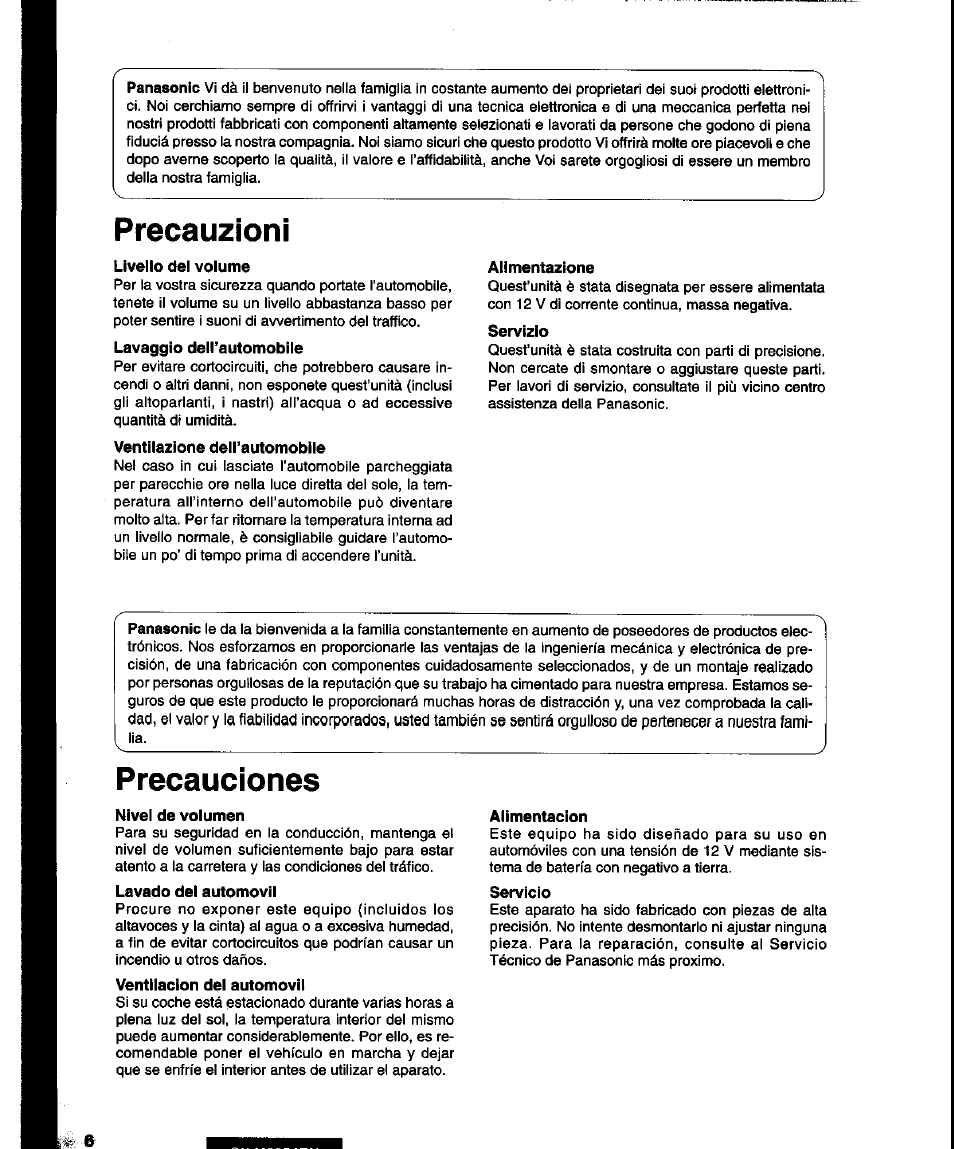 Precauzioni, Precauciones | Panasonic CY-M9054EN User Manual | Page 6 / 14