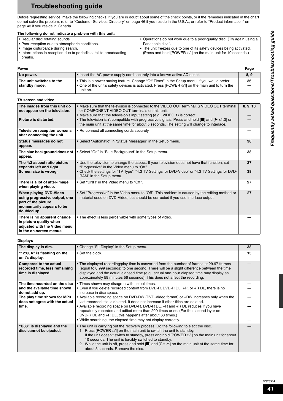 Troubleshooting guide | Panasonic DMR-ES15 User Manual | Page 41 / 50