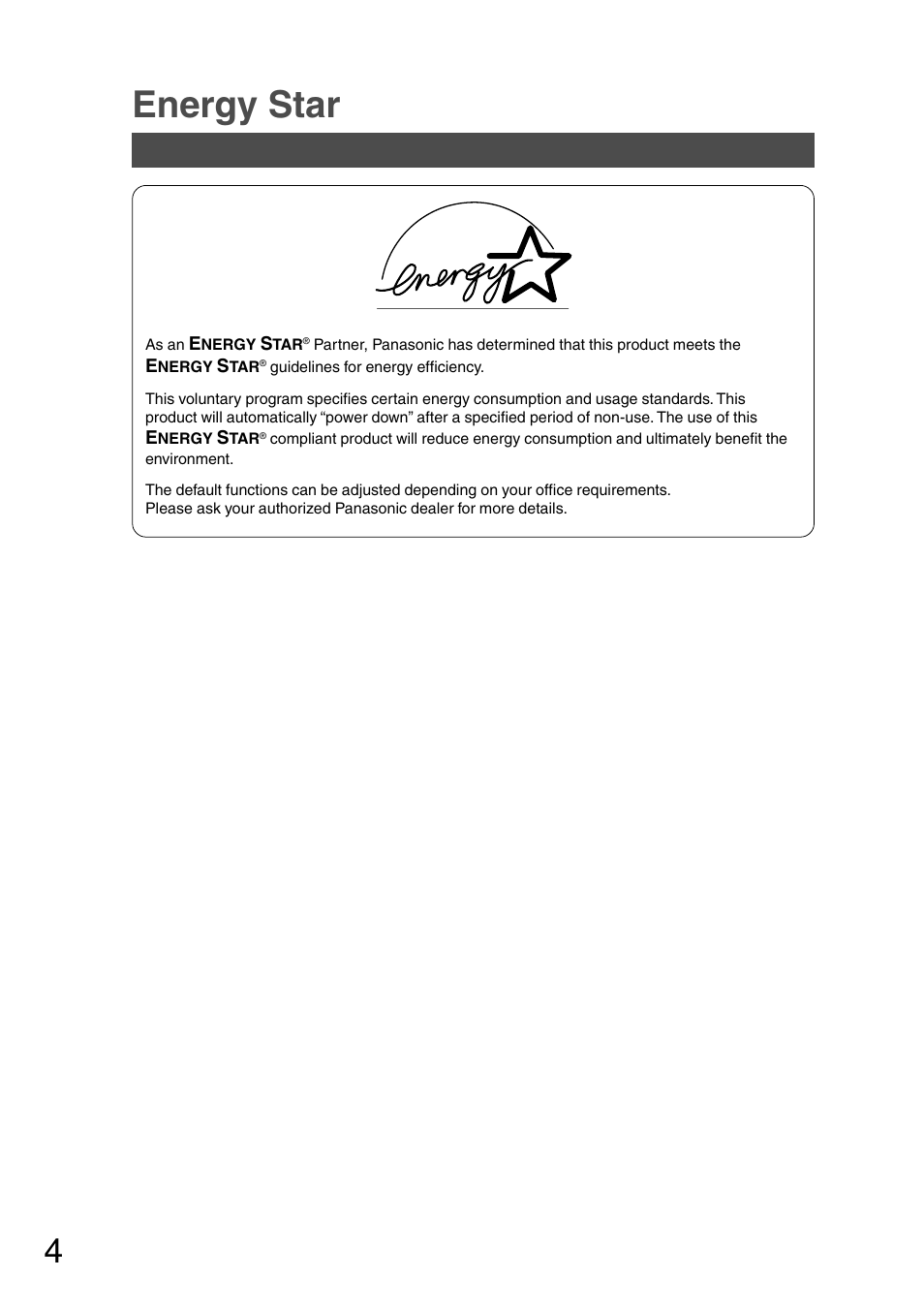 Energy star | Panasonic DP-2010E User Manual | Page 4 / 60
