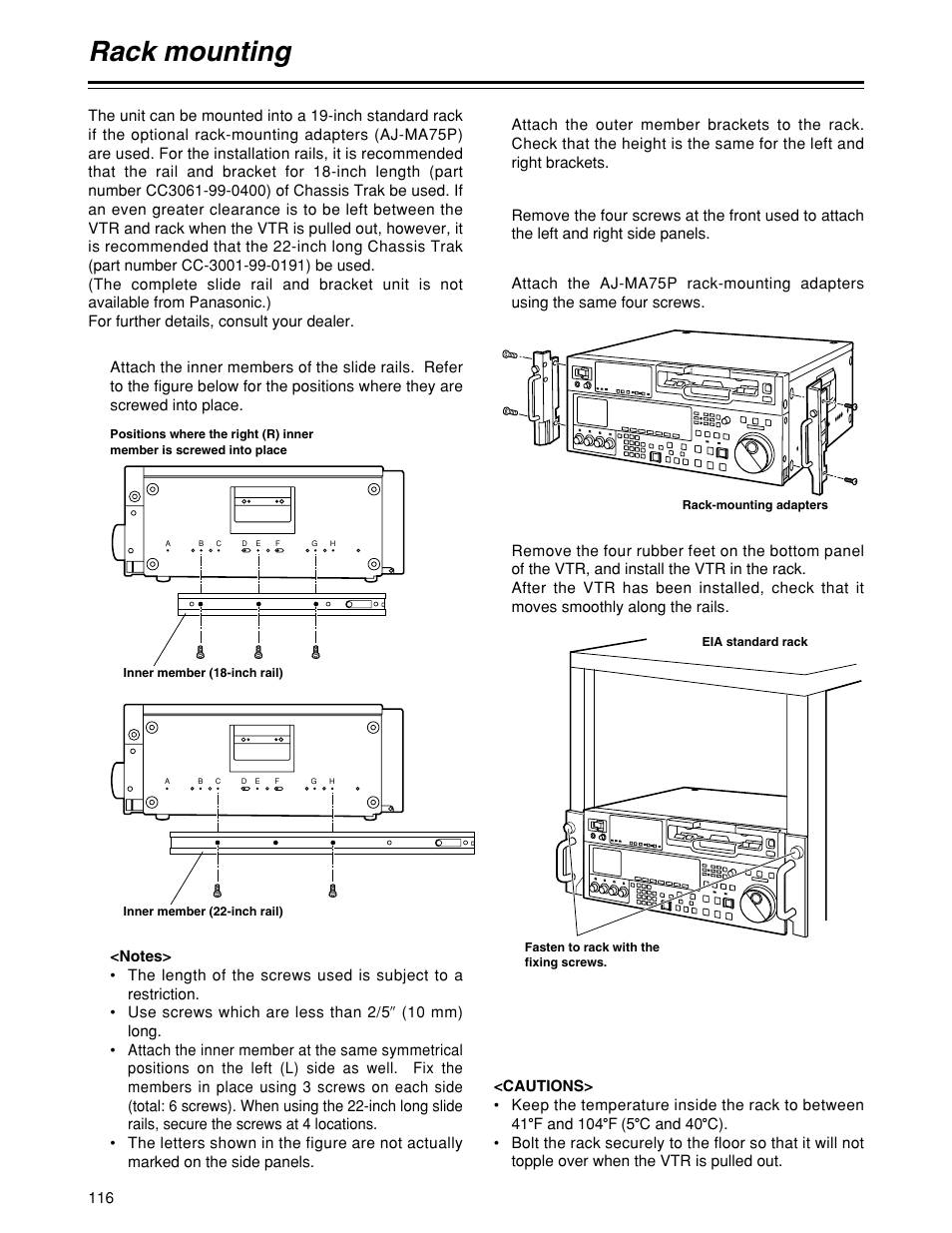 Rack mounting | Panasonic HD1700pe User Manual | Page 116 / 134