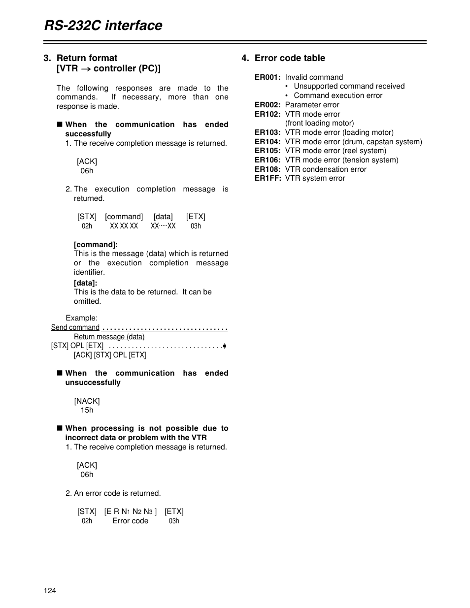 Rs-232c interface | Panasonic HD1700pe User Manual | Page 124 / 134