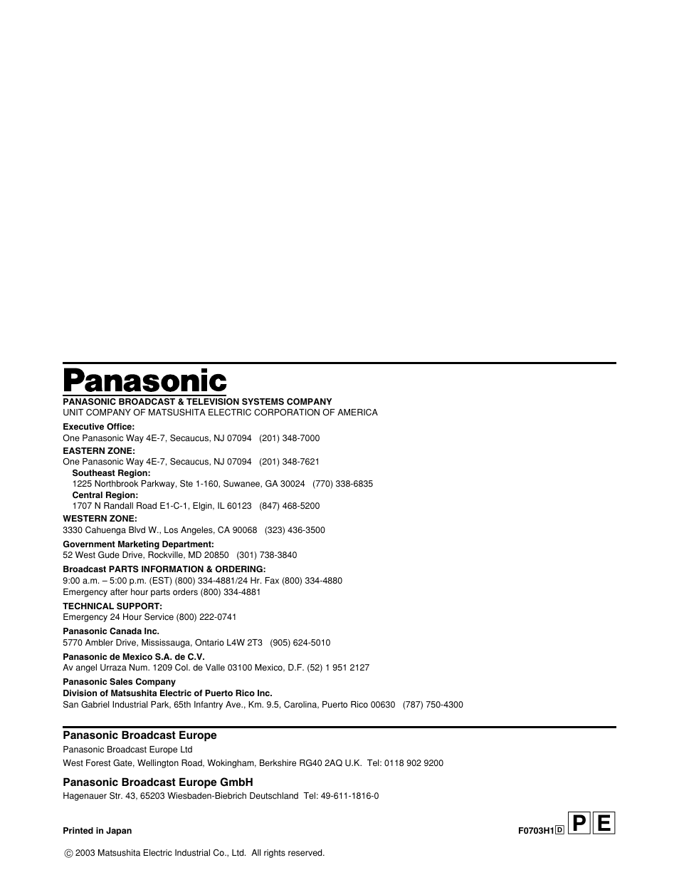 Panasonic HD1700pe User Manual | Page 134 / 134