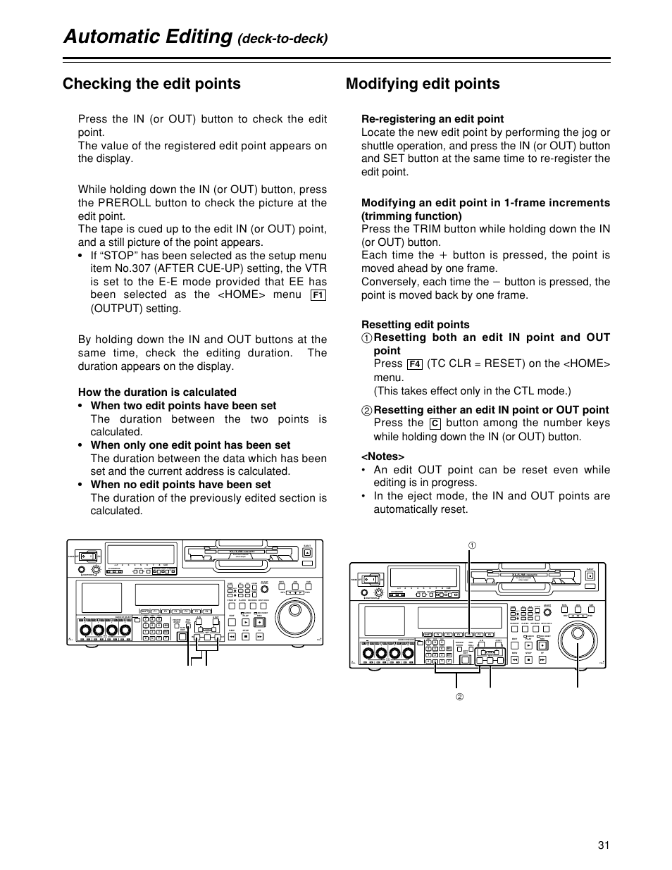 Automatic editing, Modifying edit points, Checking the edit points | Deck-to-deck), Unity | Panasonic HD1700pe User Manual | Page 31 / 134