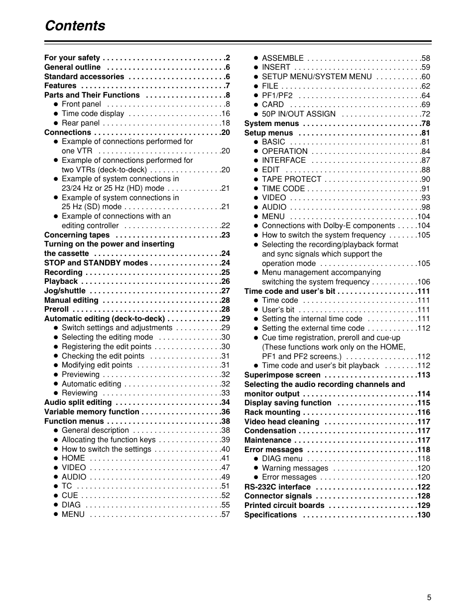 Panasonic HD1700pe User Manual | Page 5 / 134