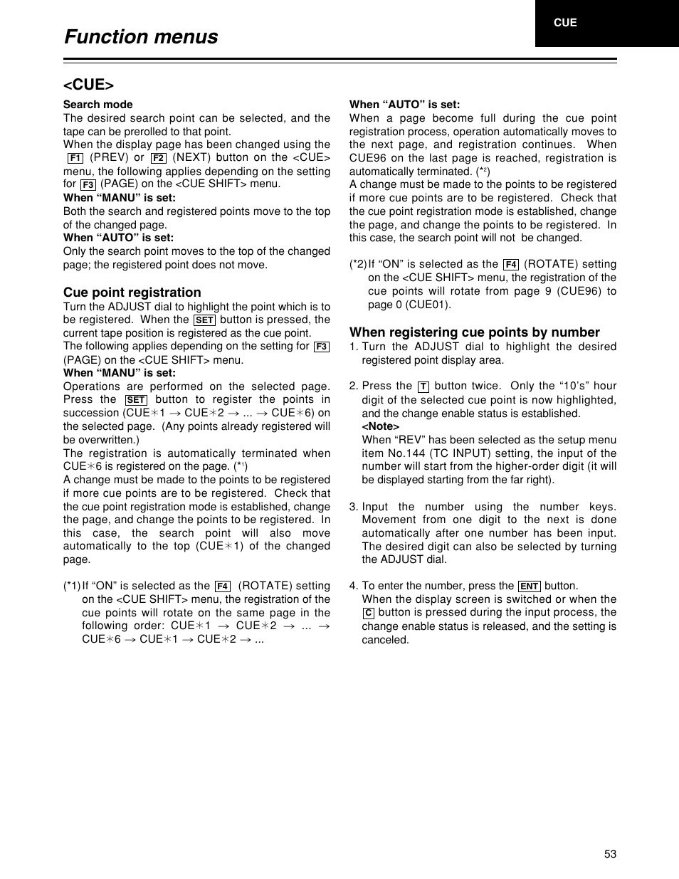 Function menus | Panasonic HD1700pe User Manual | Page 53 / 134