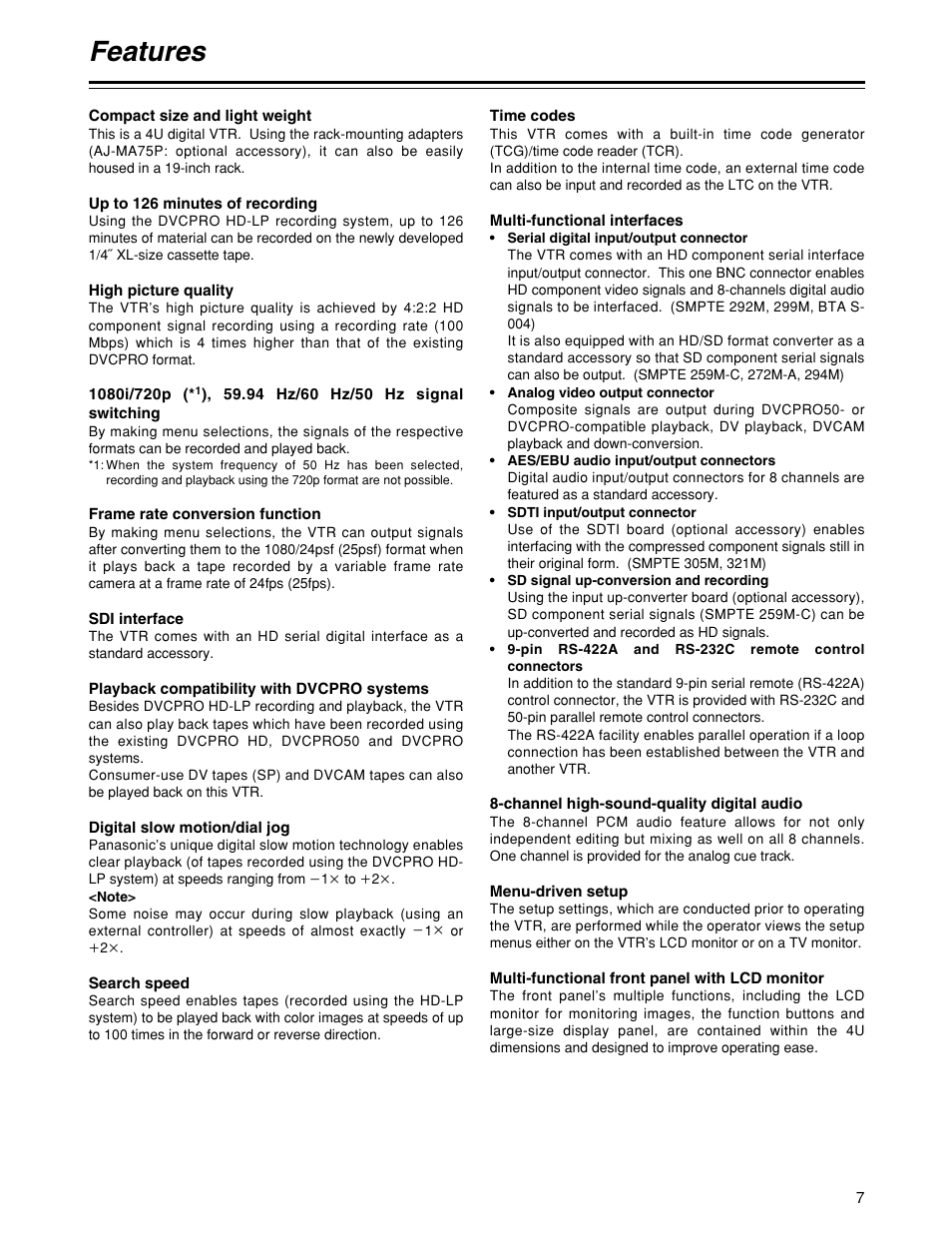 Features | Panasonic HD1700pe User Manual | Page 7 / 134