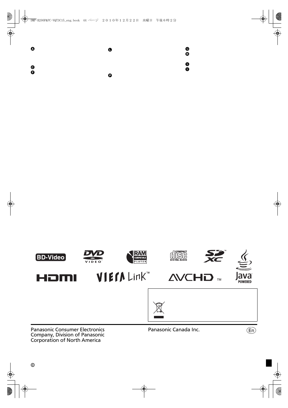 Index | Panasonic DMP-B200 User Manual | Page 44 / 44