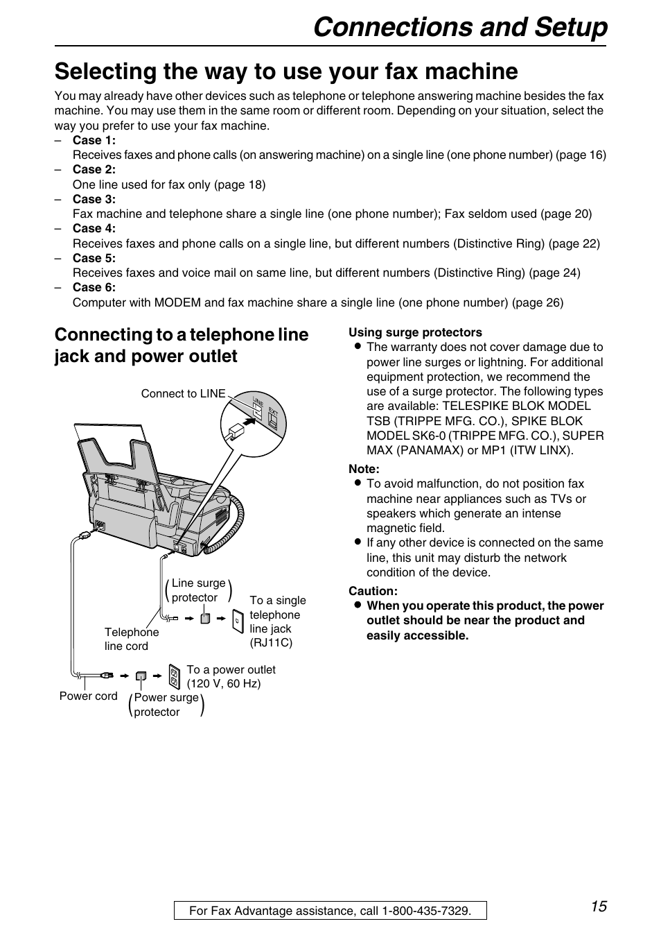 Connections and setup, Selecting the way to use your fax machine | Panasonic KX-FHD331 User Manual | Page 15 / 92