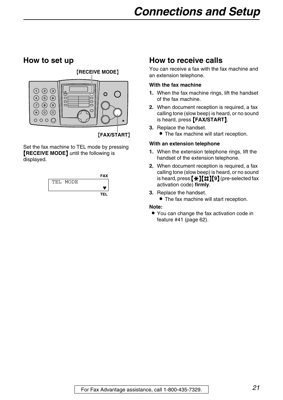 Connections and setup, How to set up, How to receive calls | Panasonic KX-FHD331 User Manual | Page 21 / 92