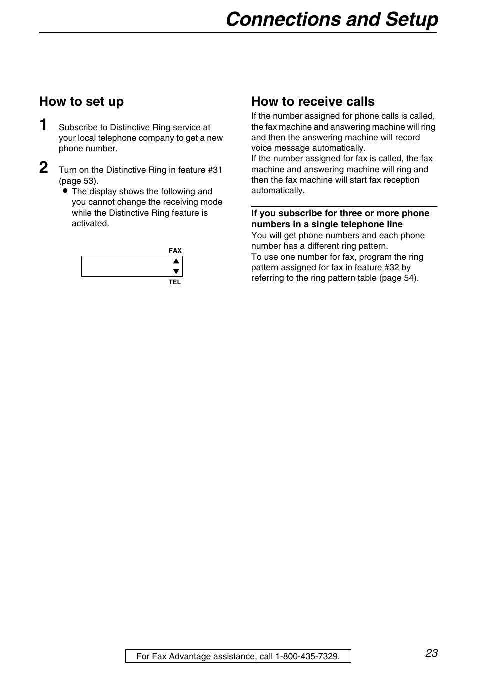 Connections and setup, How to set up, How to receive calls | Panasonic KX-FHD331 User Manual | Page 23 / 92