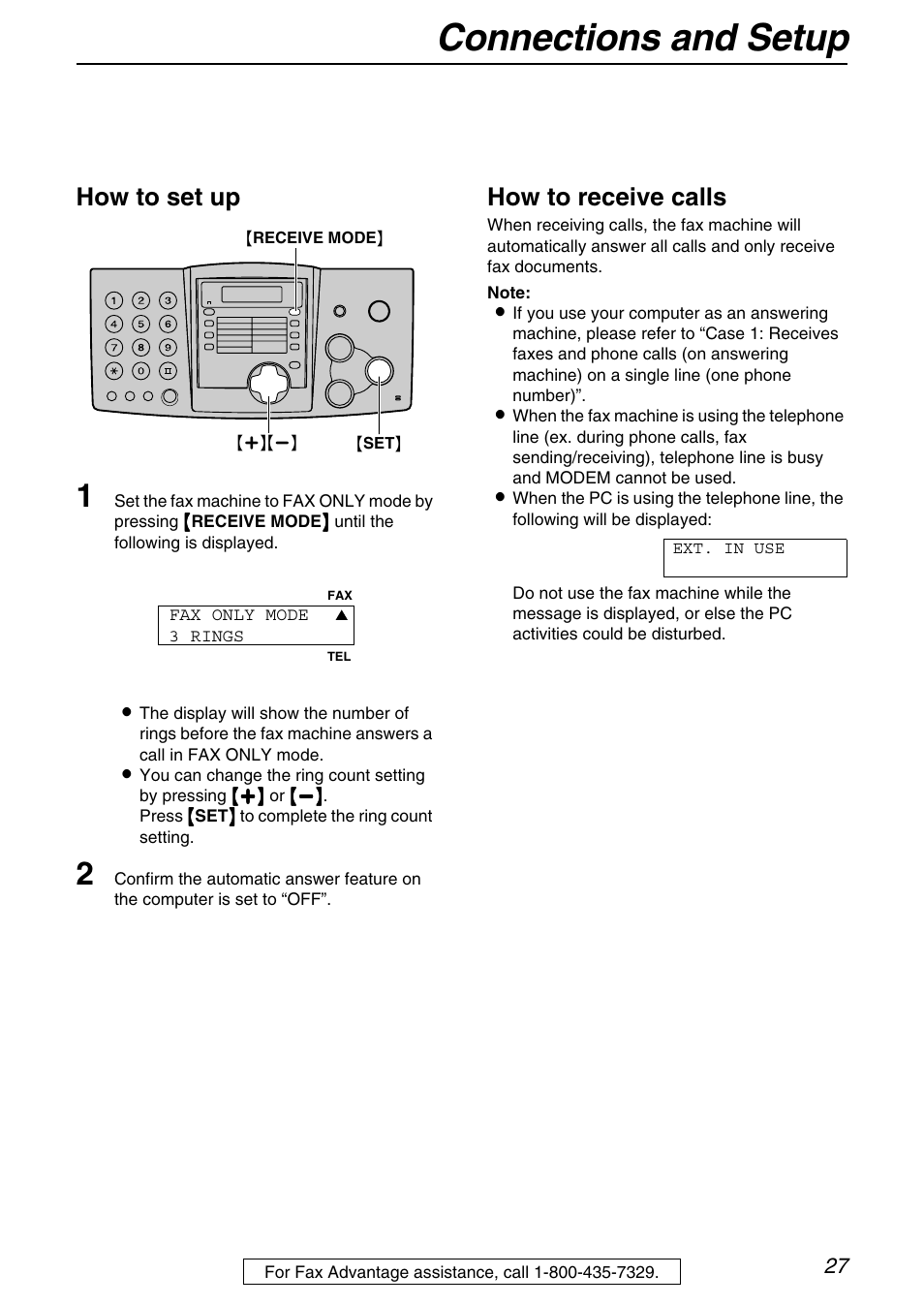 Connections and setup, How to set up, How to receive calls | Panasonic KX-FHD331 User Manual | Page 27 / 92