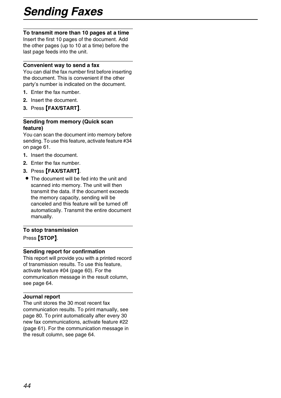 Sending faxes | Panasonic KX-FHD331 User Manual | Page 44 / 92