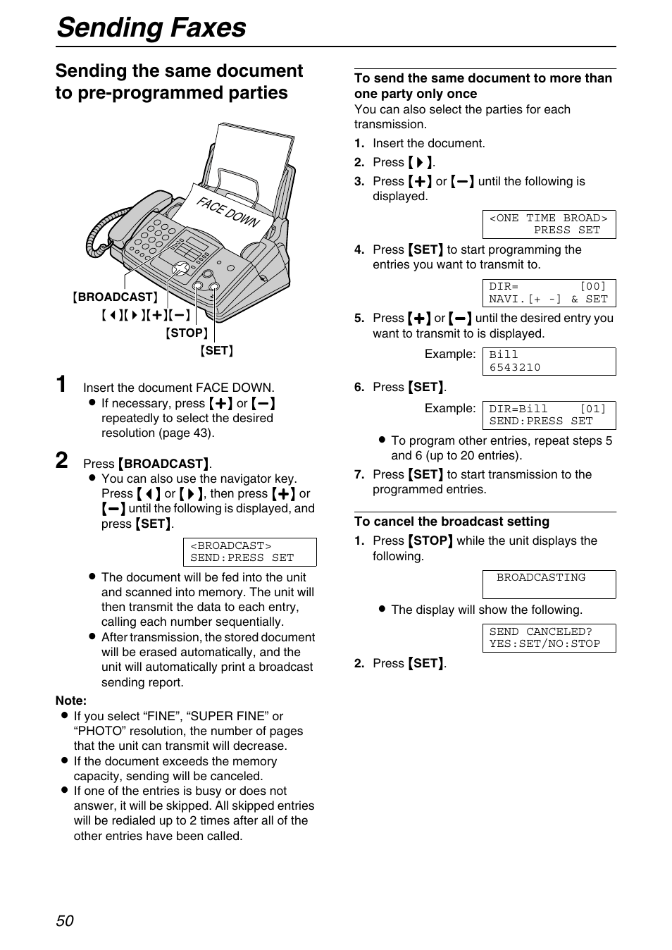 Sending faxes | Panasonic KX-FHD331 User Manual | Page 50 / 92