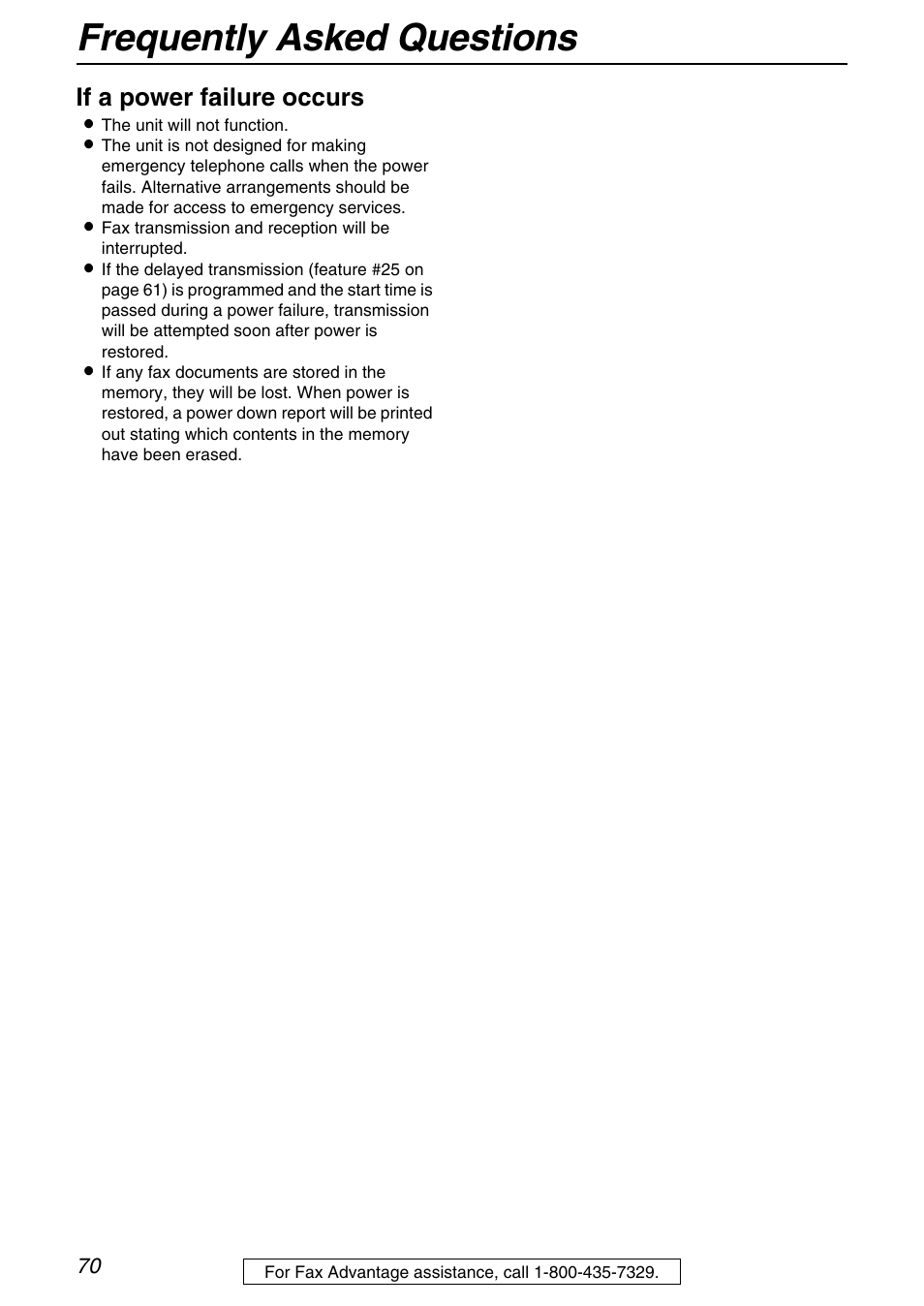 Frequently asked questions, If a power failure occurs | Panasonic KX-FHD331 User Manual | Page 70 / 92