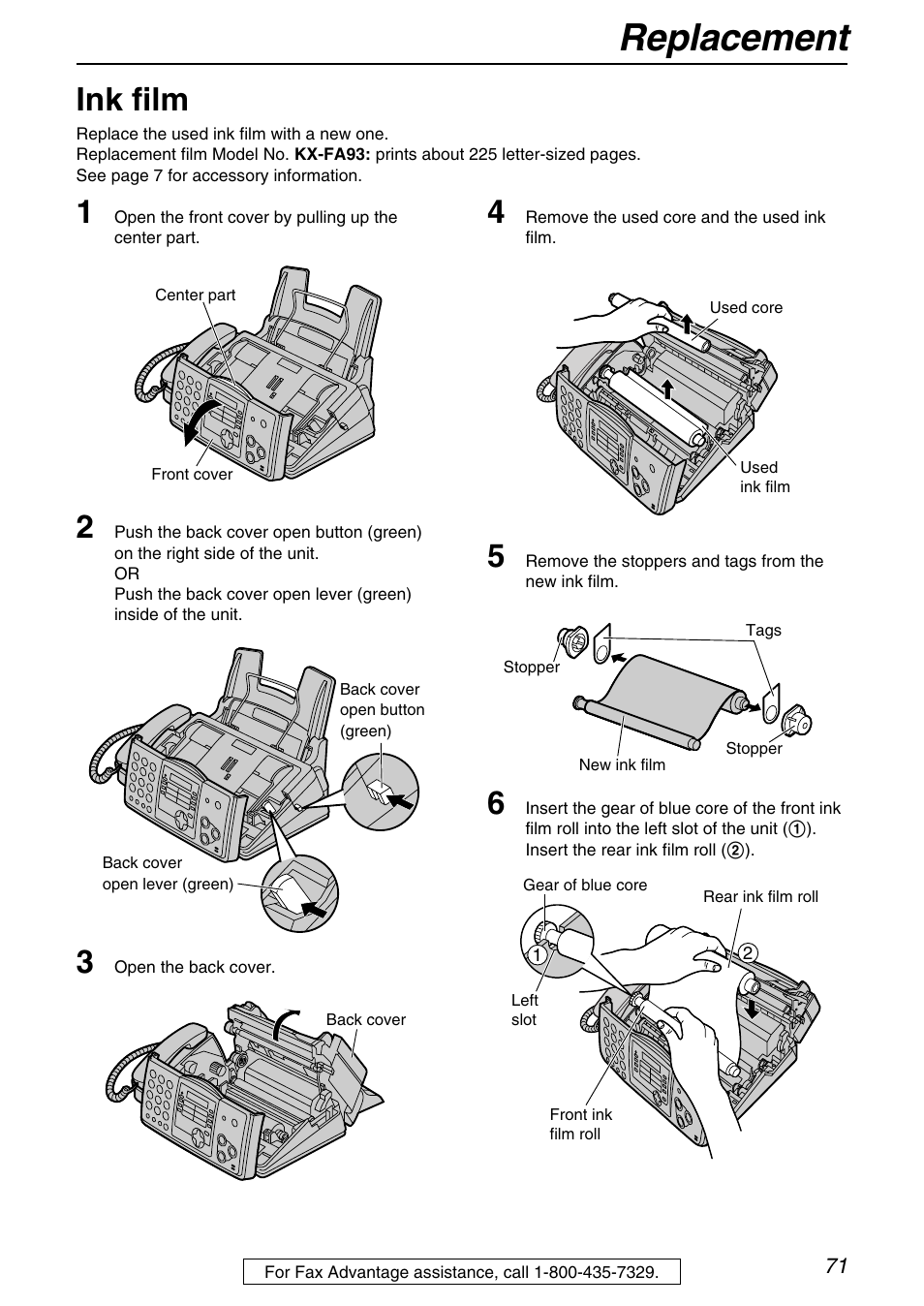 Replacement, Ink film | Panasonic KX-FHD331 User Manual | Page 71 / 92