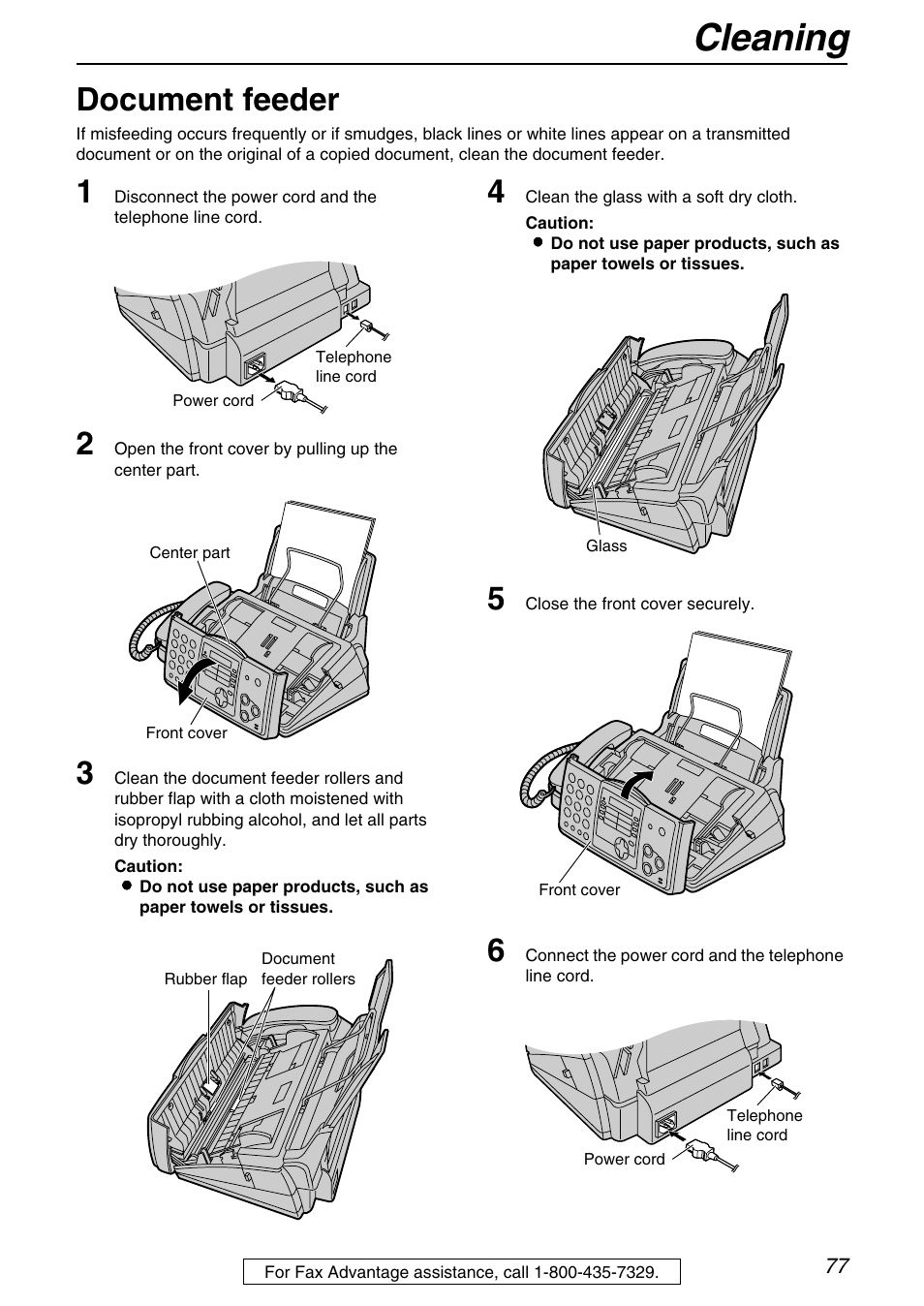 Cleaning, Document feeder | Panasonic KX-FHD331 User Manual | Page 77 / 92