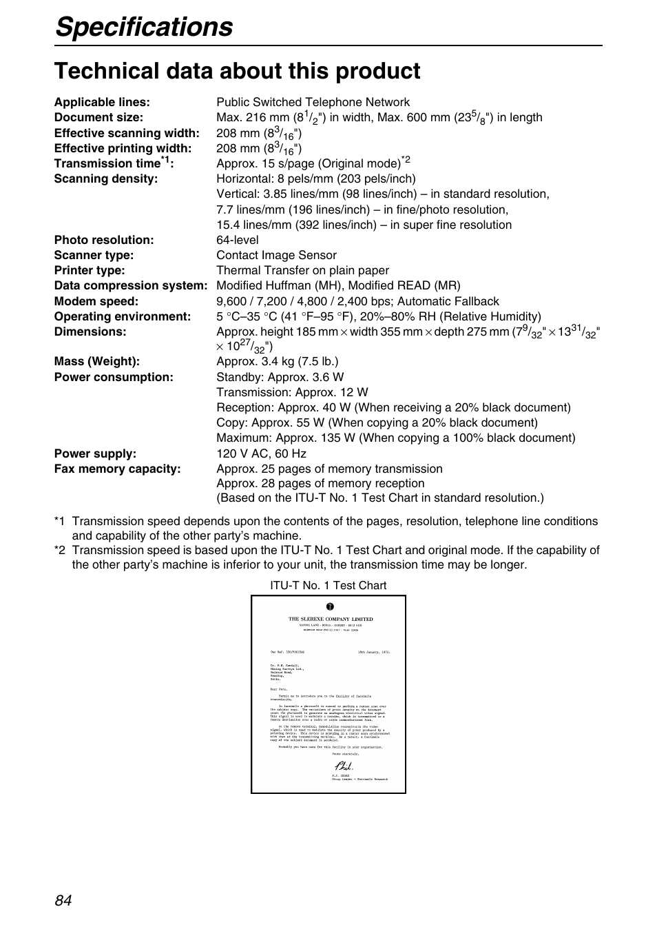 Specifications, Technical data about this product | Panasonic KX-FHD331 User Manual | Page 84 / 92