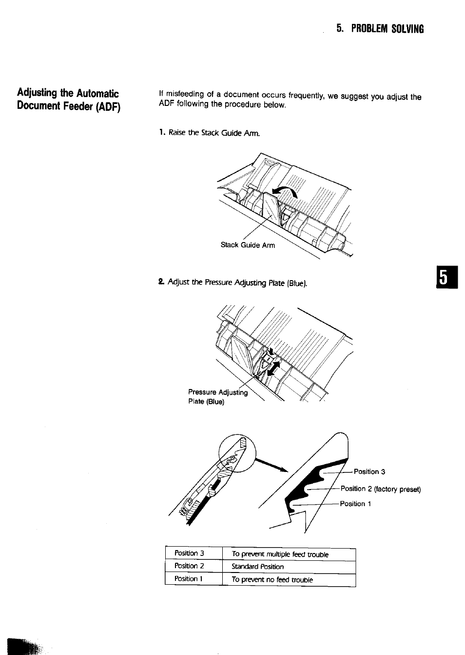 Adjusting the automatic document feeder (adf), Problemsolving | Panasonic Panafax UF-650 User Manual | Page 107 / 154