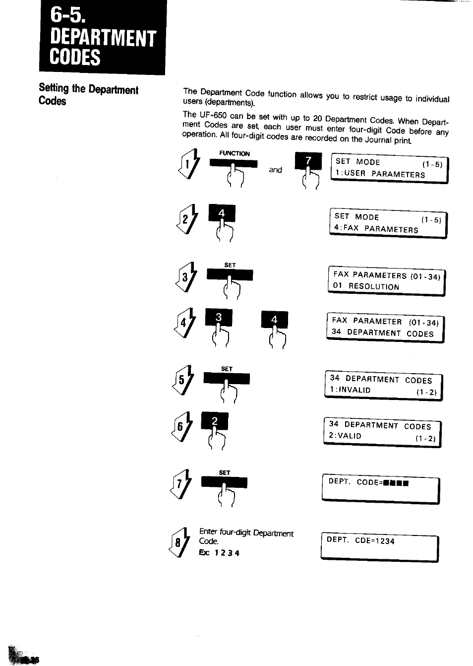 Department codes | Panasonic Panafax UF-650 User Manual | Page 146 / 154