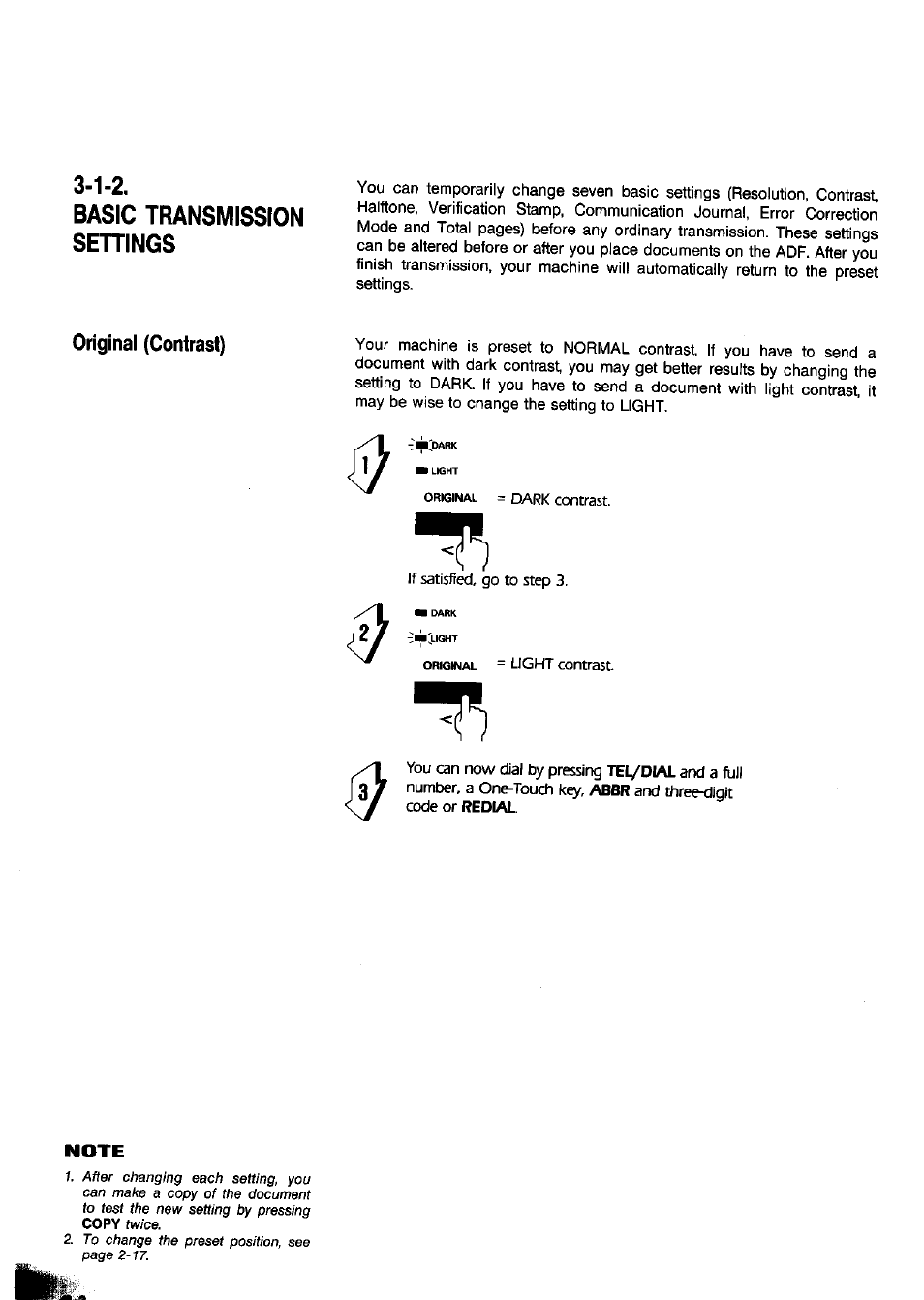 1-2. basic transmission sehings, Original (contrast) | Panasonic Panafax UF-650 User Manual | Page 34 / 154