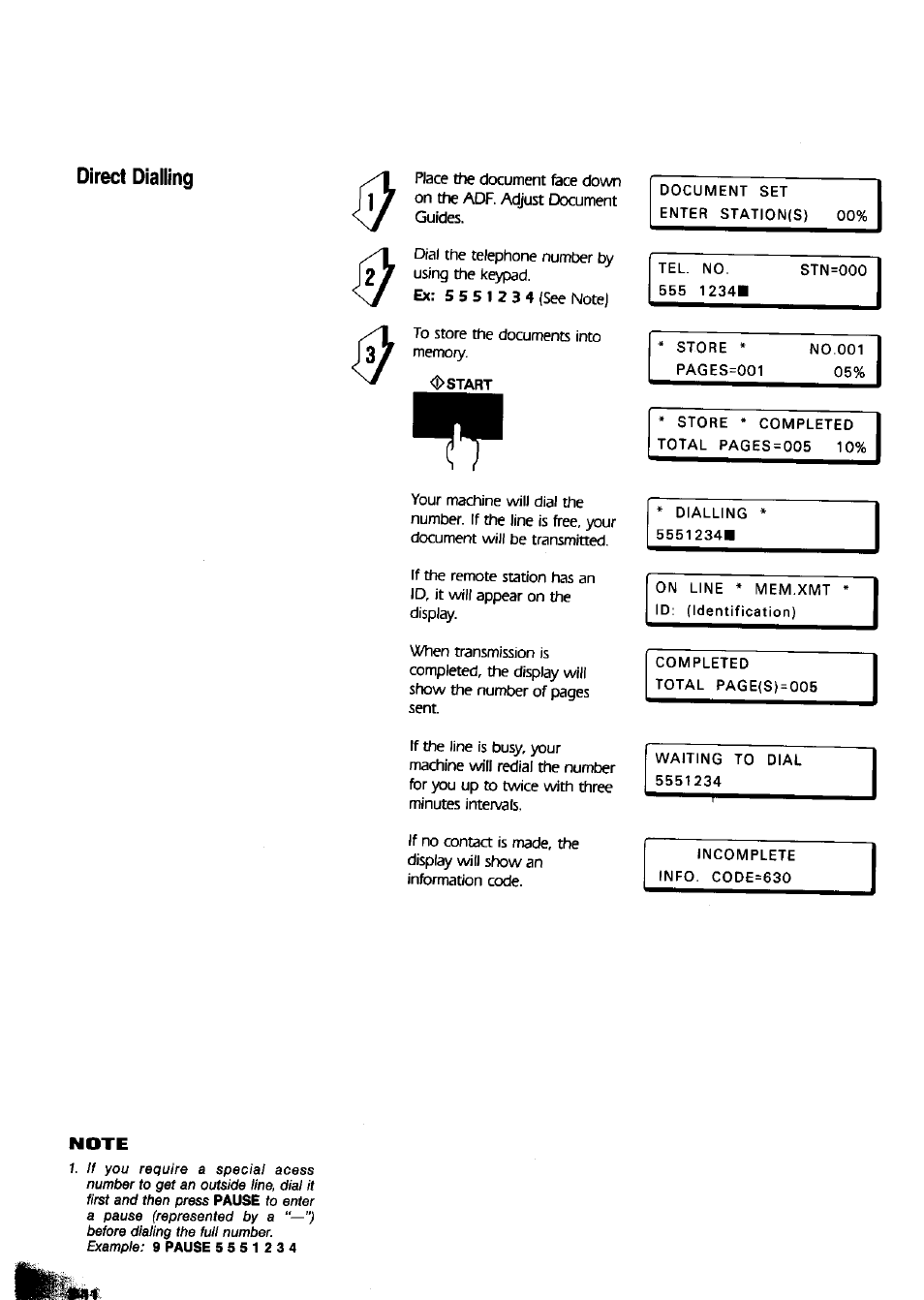 Direct dialling | Panasonic Panafax UF-650 User Manual | Page 42 / 154