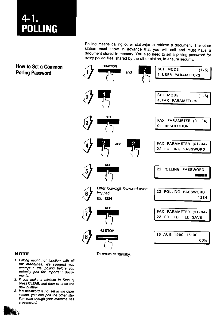 How to set a common polling password, How to set common polling password -1, Polling | Panasonic Panafax UF-650 User Manual | Page 52 / 154