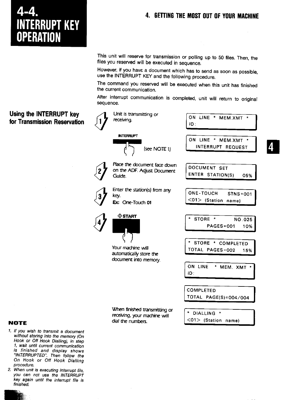 Interrupt key operation, 4. interrupt key operation -22 | Panasonic Panafax UF-650 User Manual | Page 73 / 154