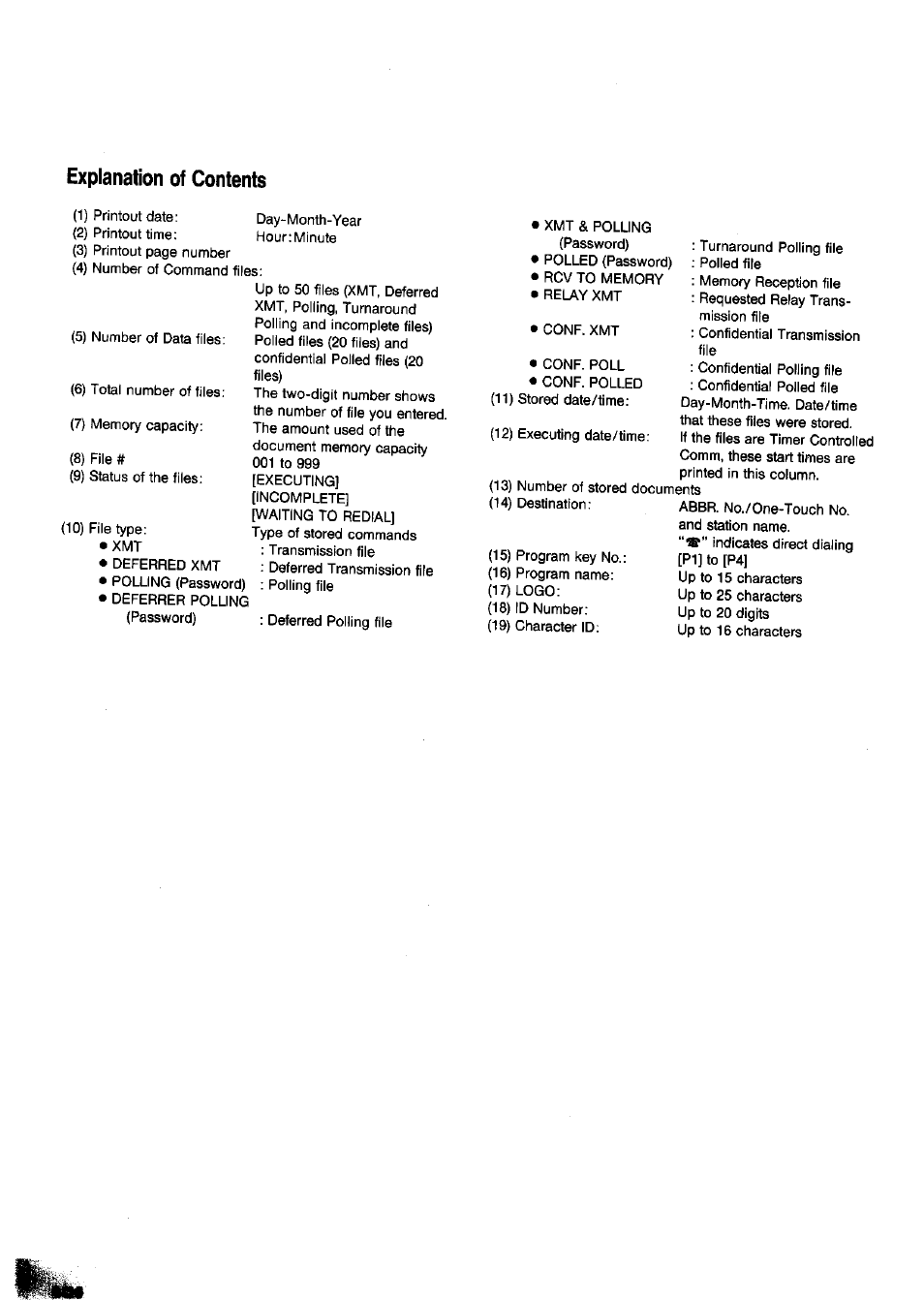 Explanation of contents | Panasonic Panafax UF-650 User Manual | Page 76 / 154