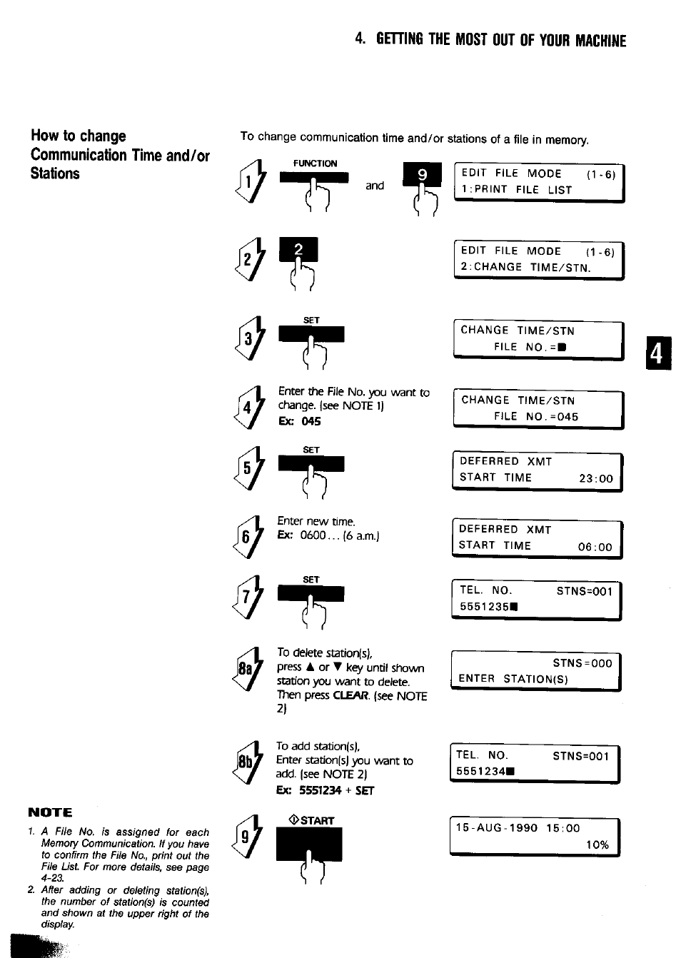 How to change communication time and/or stations | Panasonic Panafax UF-650 User Manual | Page 77 / 154