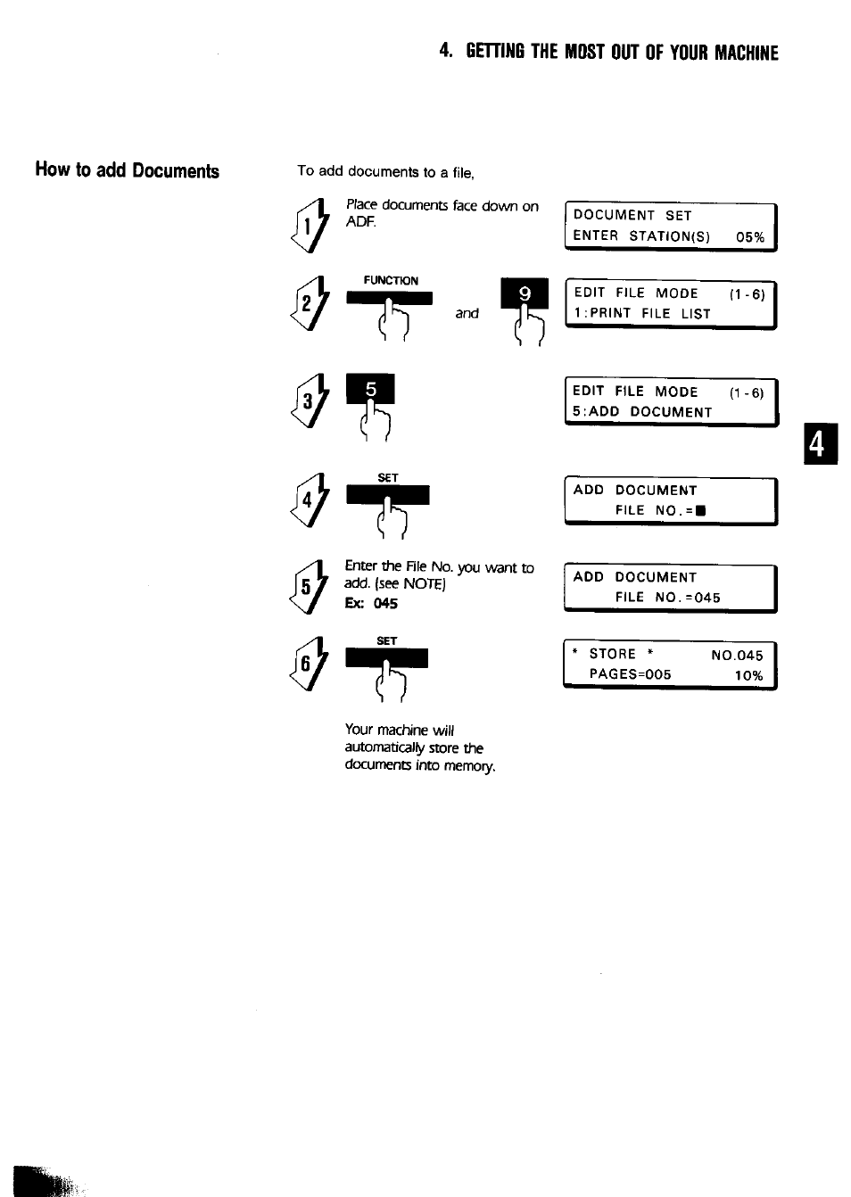 How to add documents, How to add documents -30, Gening the most out of your machine | Panasonic Panafax UF-650 User Manual | Page 81 / 154