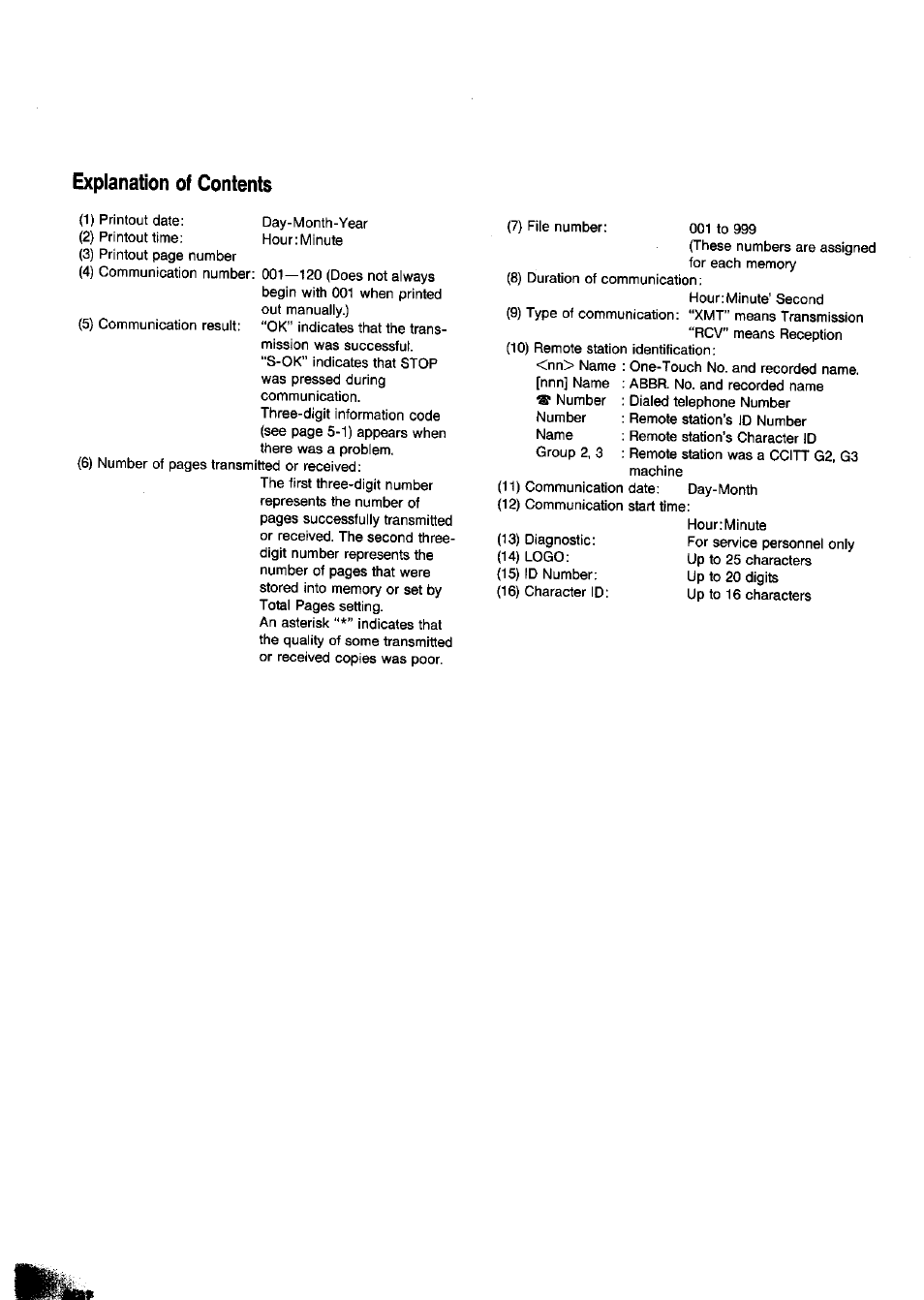 Explanation of contents | Panasonic Panafax UF-650 User Manual | Page 88 / 154