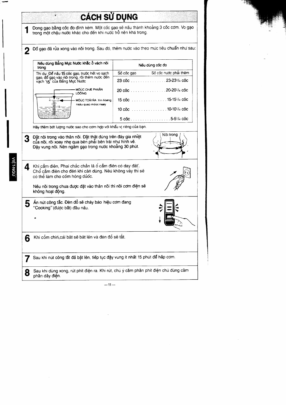Cach sù dung | Panasonic Rice Cooker/Steamer SR-42HP/42F User Manual | Page 12 / 16