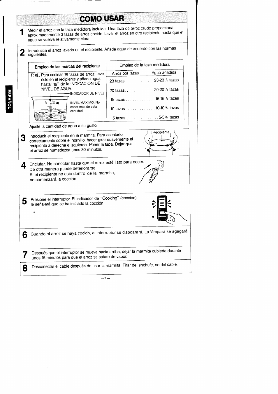 Como usar | Panasonic Rice Cooker/Steamer SR-42HP/42F User Manual | Page 8 / 16