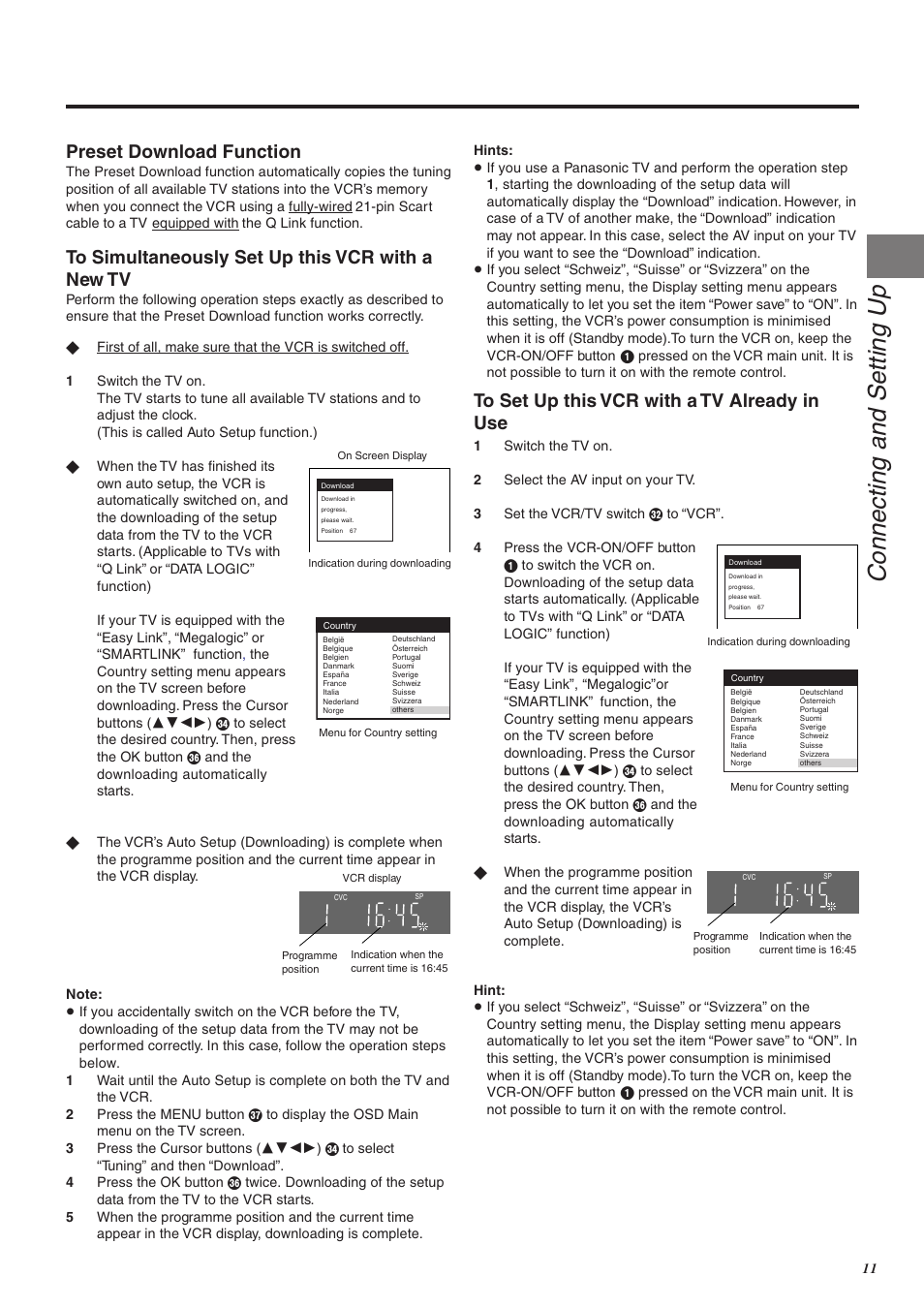 Connecting and setting up, Preset download function | Panasonic NV-FJ760 User Manual | Page 11 / 62