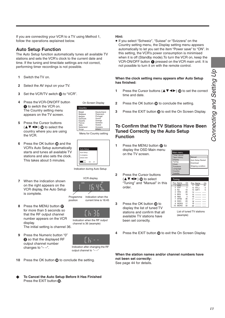 Connecting and setting up, Auto setup function | Panasonic NV-FJ760 User Manual | Page 13 / 62