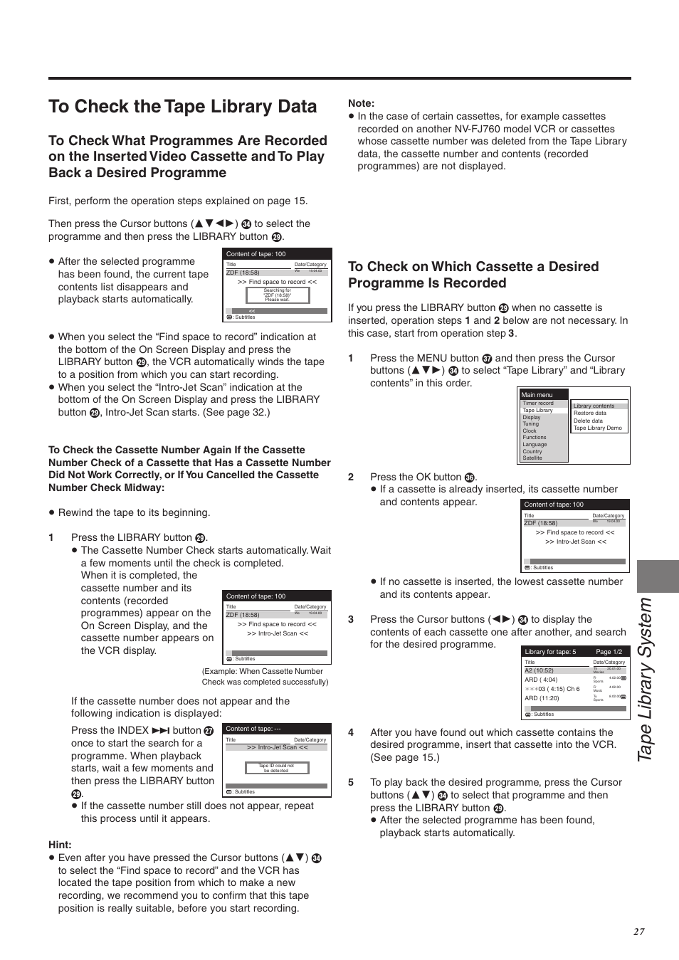 Tape libr a ry system | Panasonic NV-FJ760 User Manual | Page 27 / 62