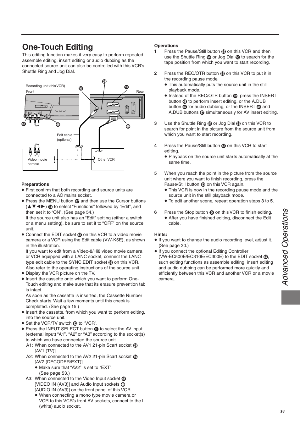 Adv anced operations, One-touch editing | Panasonic NV-FJ760 User Manual | Page 39 / 62