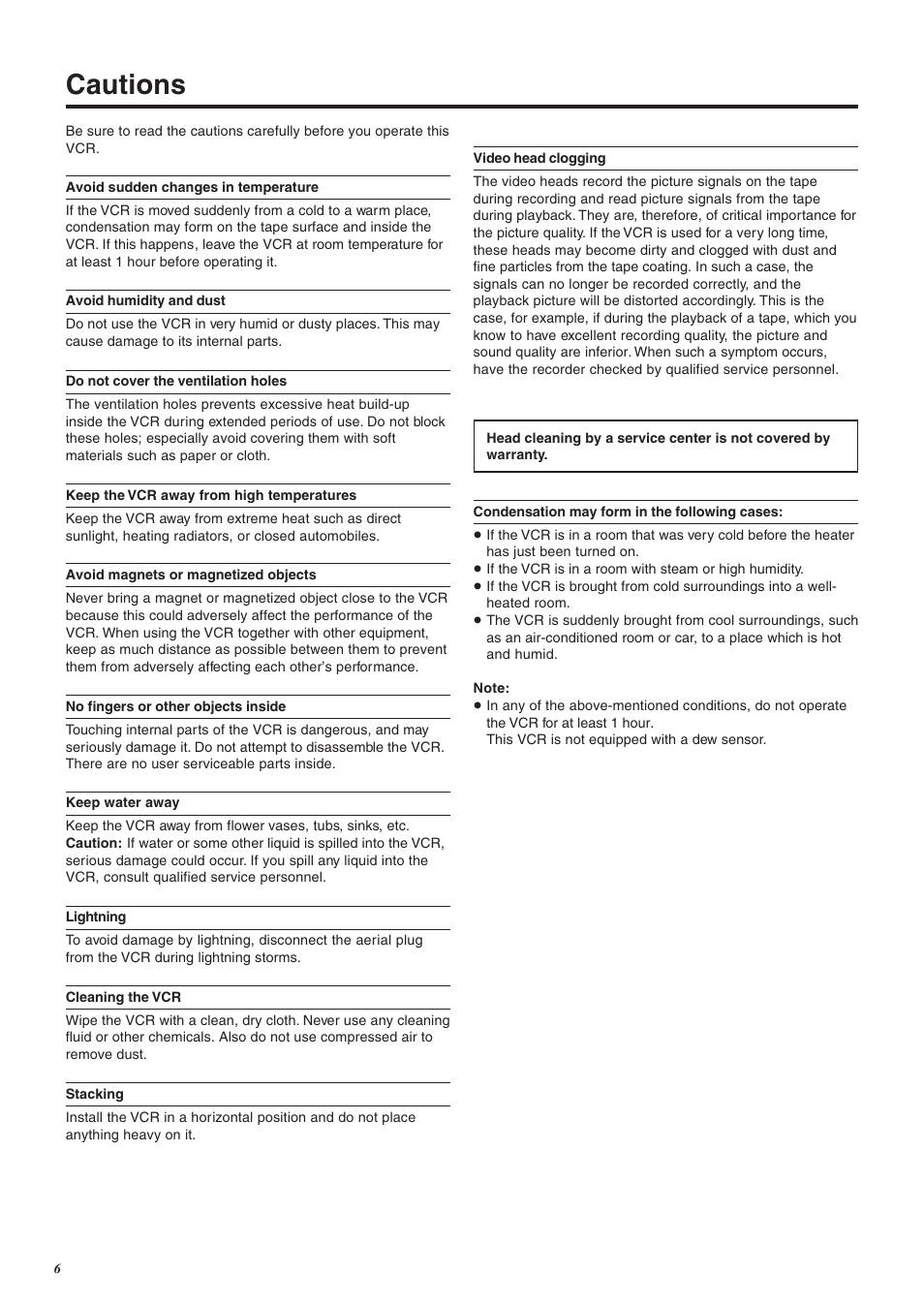 Cautions | Panasonic NV-FJ760 User Manual | Page 6 / 62