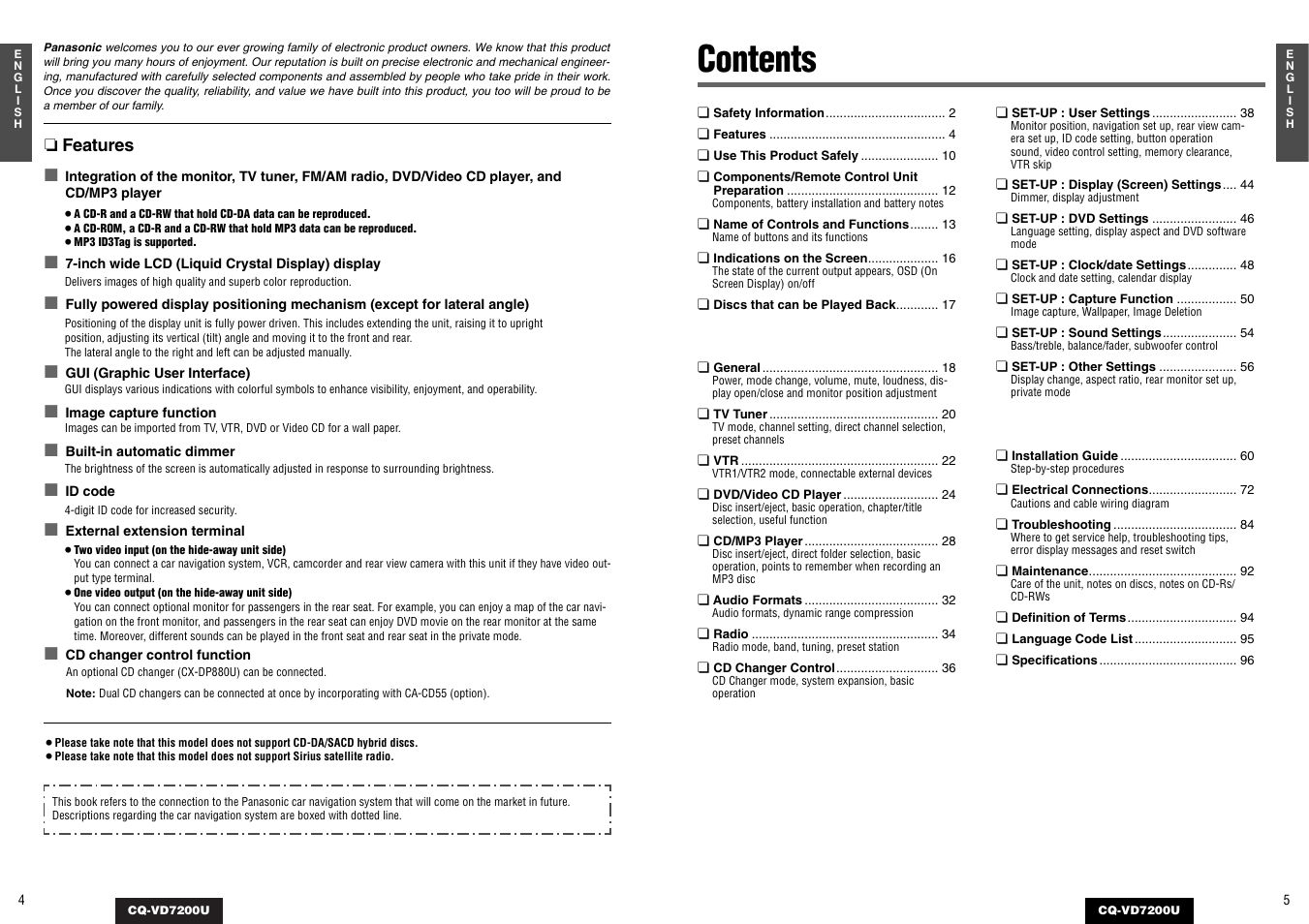 Panasonic CQ-VD7200U User Manual | Page 3 / 47