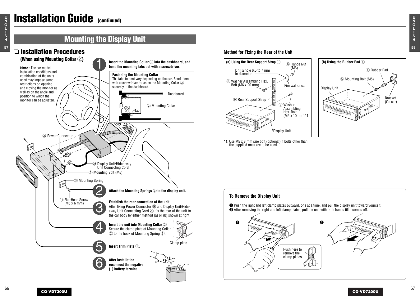 Installation guide, Mounting the display unit, Installation procedures | Panasonic CQ-VD7200U User Manual | Page 32 / 47