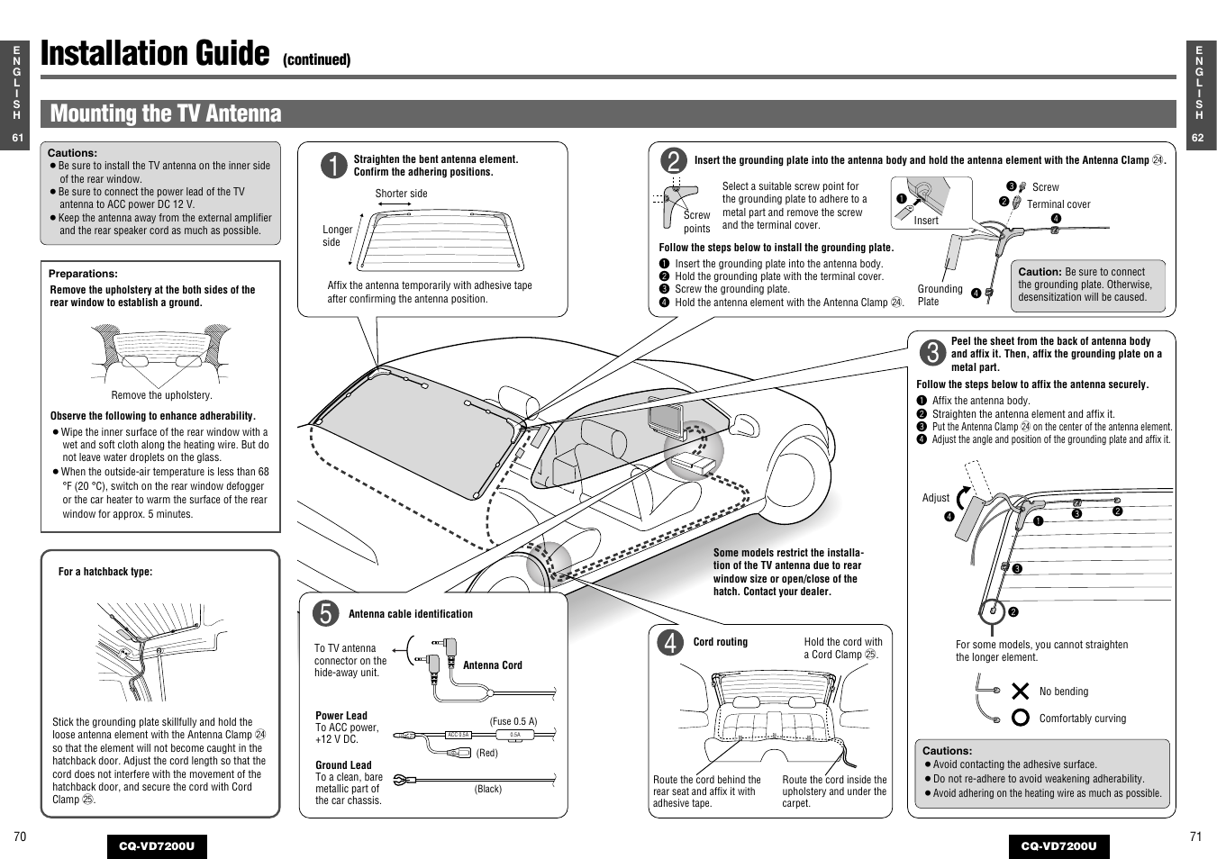 Installation guide, Mounting the tv antenna | Panasonic CQ-VD7200U User Manual | Page 34 / 47