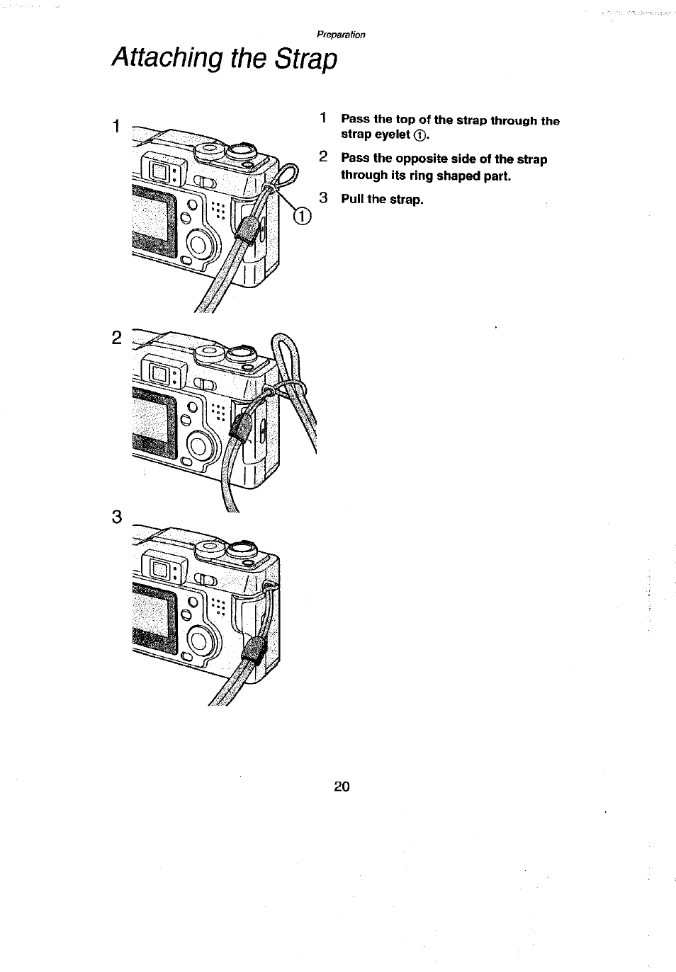 Attaching the strap | Panasonic DMC-LC43A User Manual | Page 20 / 96