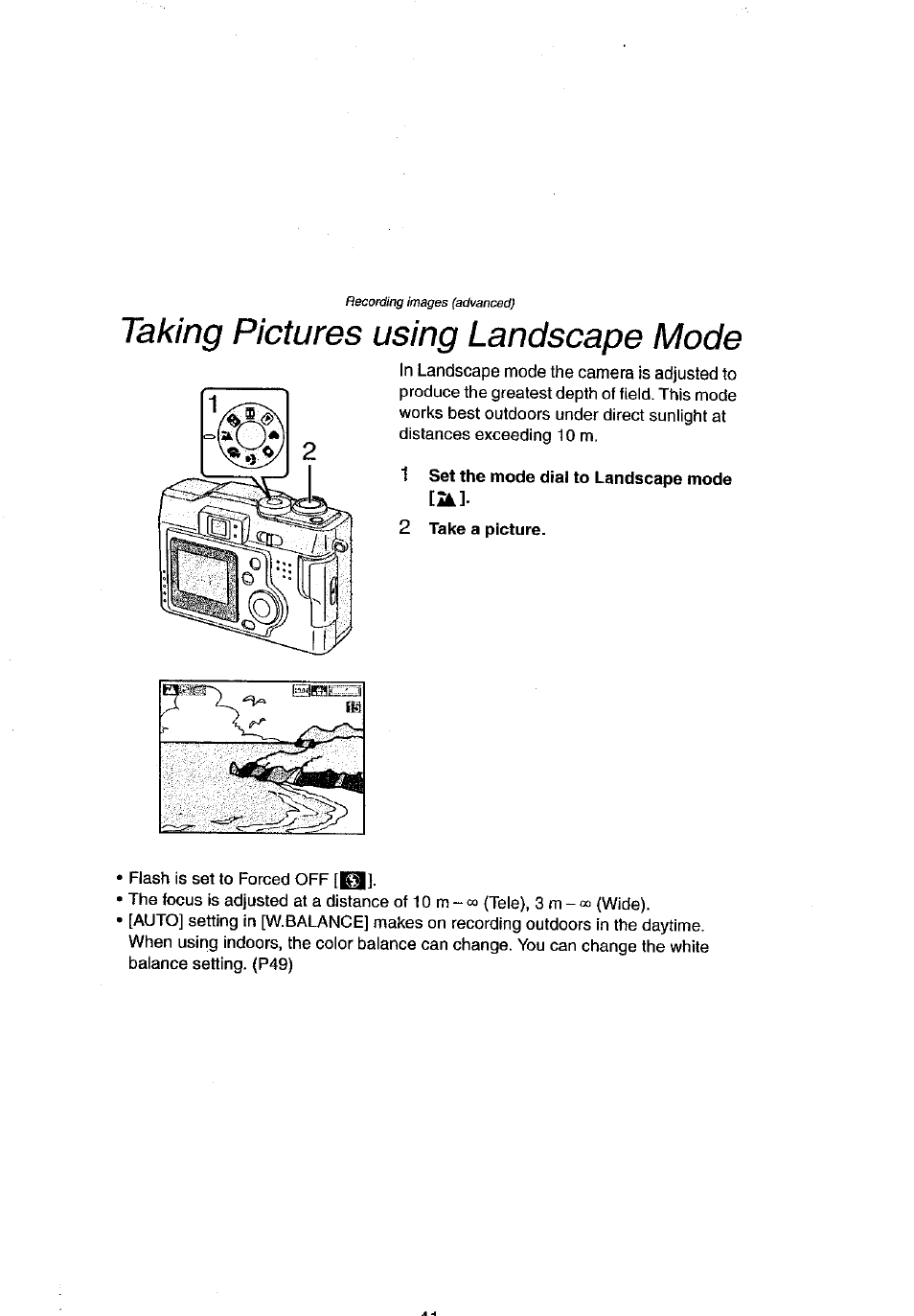 Taking pictures using landscape mode | Panasonic DMC-LC43A User Manual | Page 41 / 96