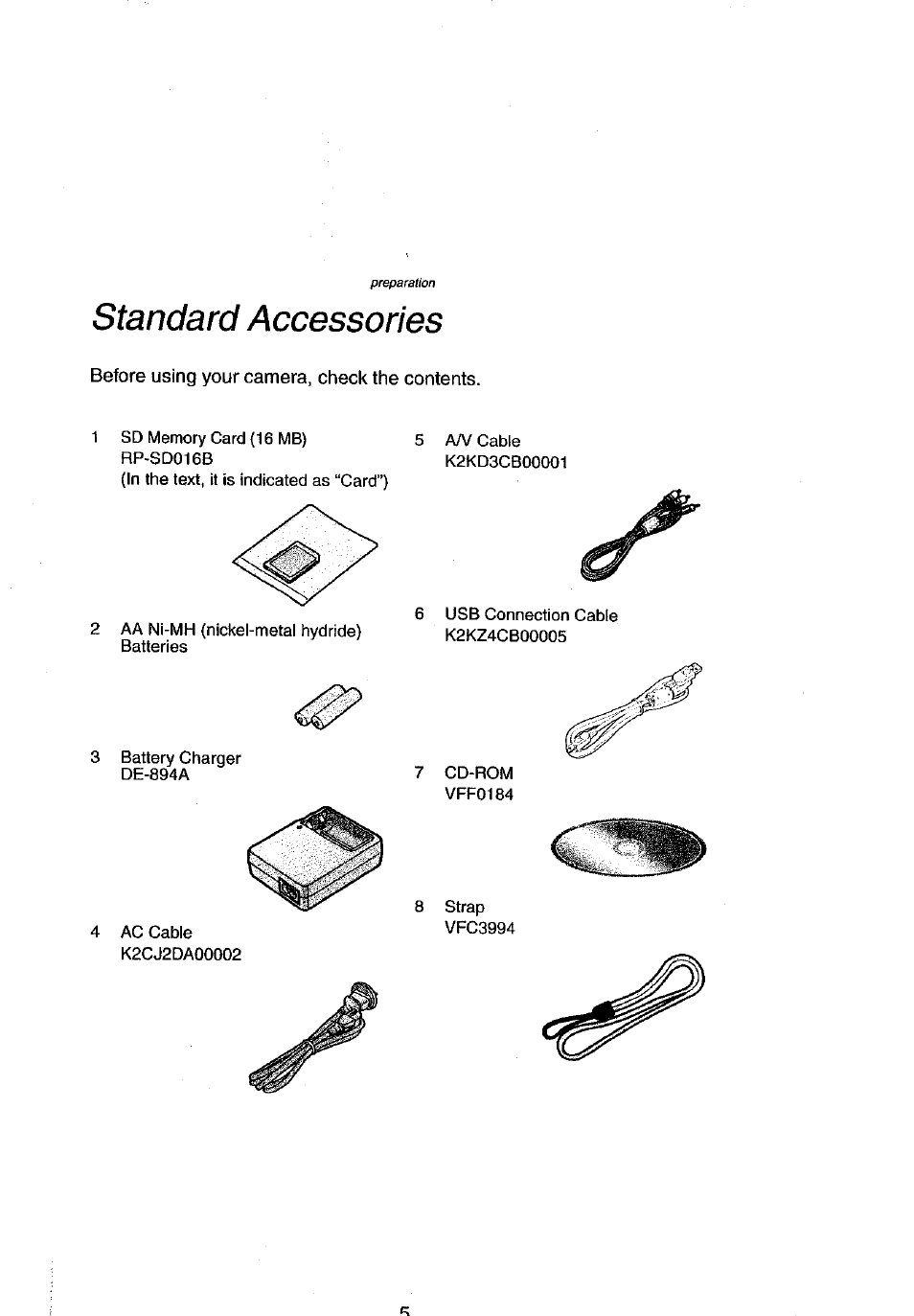 Standard accessories | Panasonic DMC-LC43A User Manual | Page 5 / 96