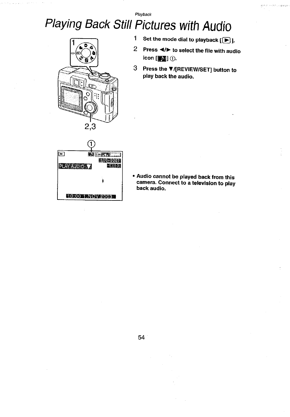 Playing back still pictures with audio | Panasonic DMC-LC43A User Manual | Page 54 / 96