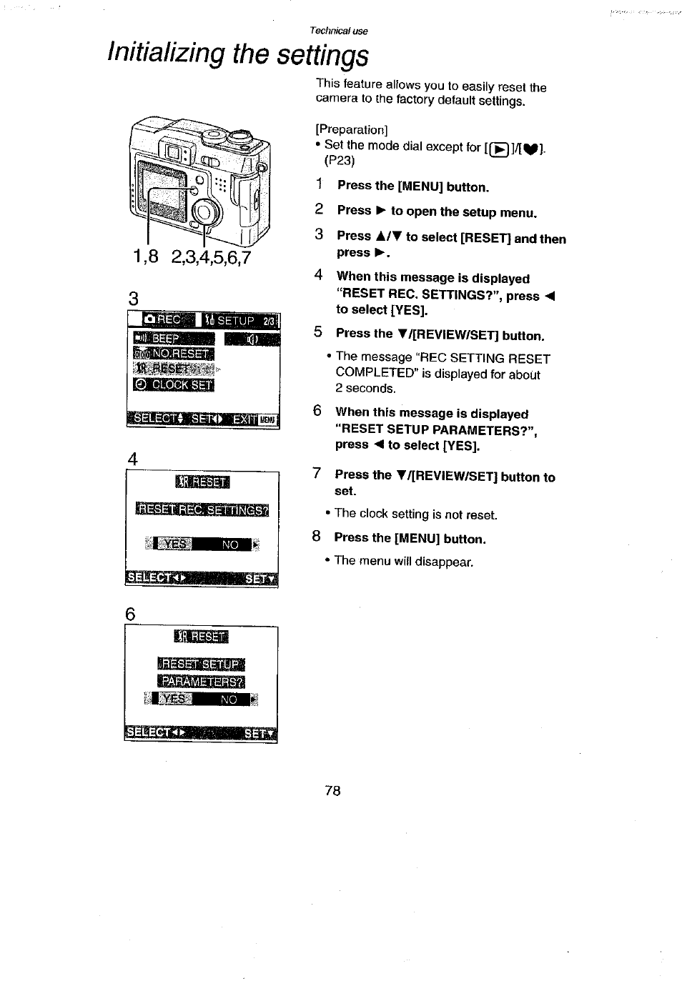 Initializing the settings | Panasonic DMC-LC43A User Manual | Page 78 / 96